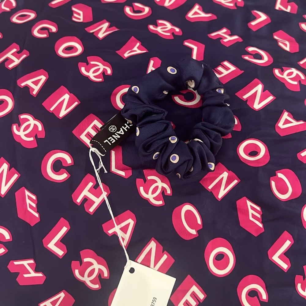 Chanel Navy Blue Logo Hair Accessory Scarf and Scrunchie - Picture 9 of 9
